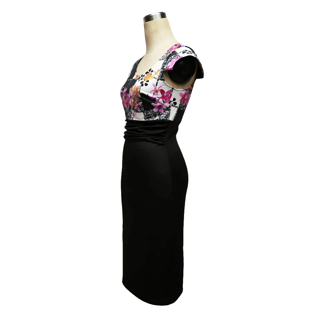 Reaqka Patchwork Womens Office Dress 2018 Vintage Brief Bottom Elegant Print O-Neck Bodycon Women Pencil Work | Женская одежда