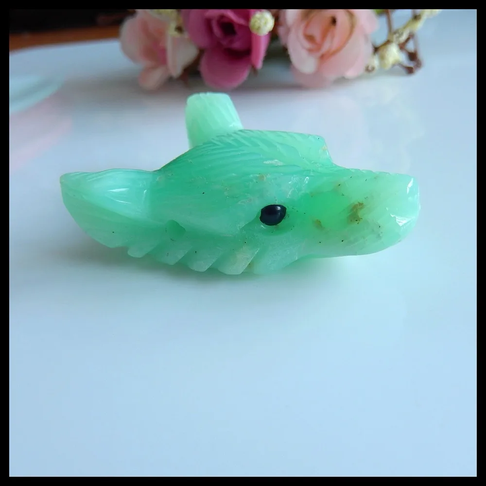 

Natural stone Chrysoprase Carved wolf head Pendants Beads ,Semiprecious stone jewelry,48x35x15mm,24g