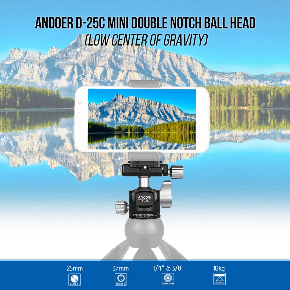 Andoer D-25C мини шаровая Головка из алюминиевого сплава Штативная головка с 1/4 дюймовым и 3/8 дюймовым винтовым креплением для DSLR ILDC камеры 360 ° Движение
