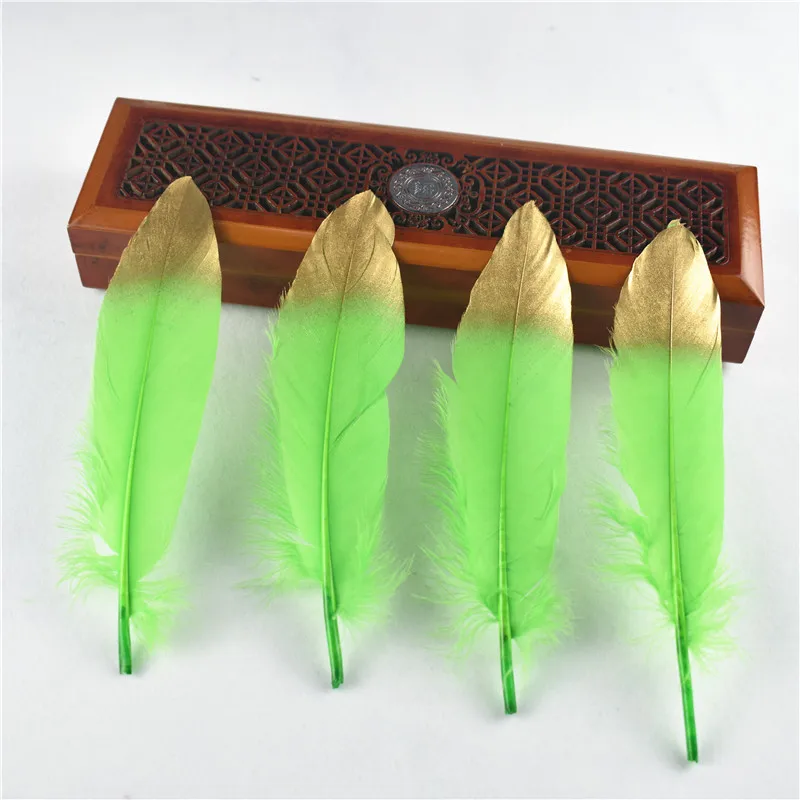 Apple Green Gold 10 шт./партия, золотой натуральный гусь, перо 15-20 см, головные уборы, украшения, шлейфы, сделай сам, декоративные перья для рукоделия, аксессуары для творчества - Цвет: Apple Green Gold