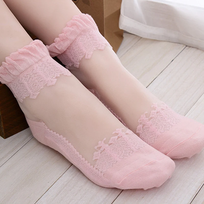 1 пара великолепных ультратонких носков летние Прозрачные шелковые кружевные