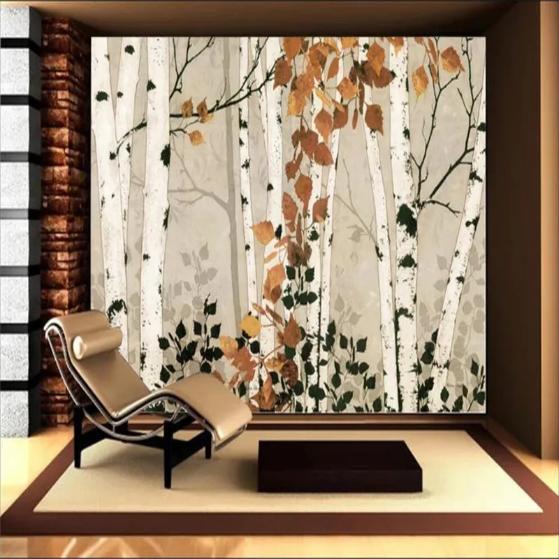 Березовый лес HD фон Настенная живопись на заказ высокого класса Фреска фабричная