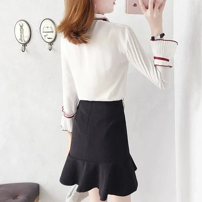 Fashion fishtail skirt suit female summer season New women's high-end casual temperament shirt + two-piece women |