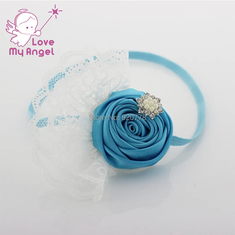 Розничная продажа 1 шт. повязка на голову для девочек атласный цветок розы в