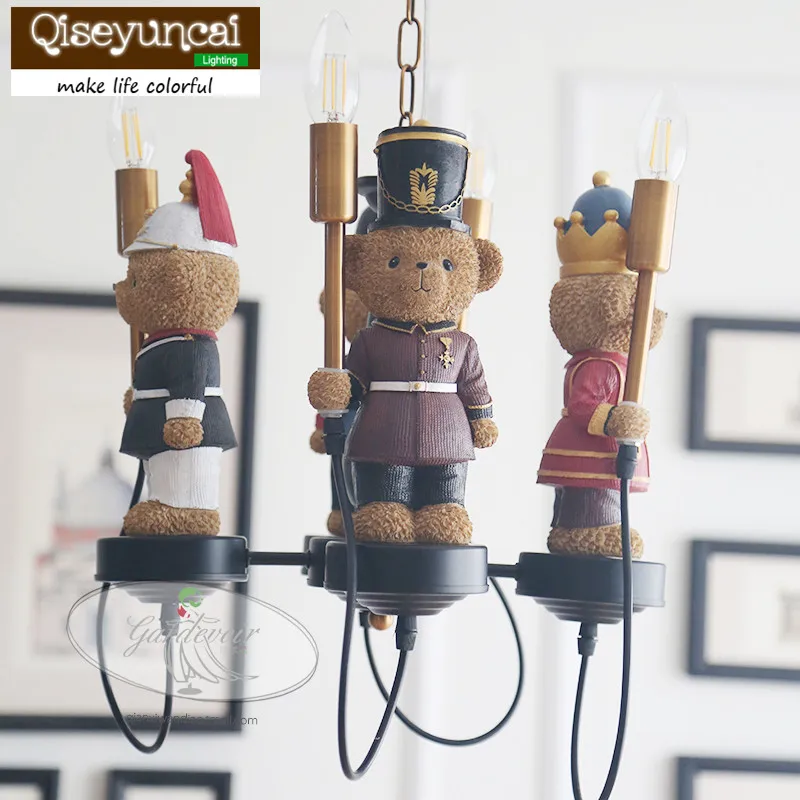 

Qiseyuncai England Bear Legion Children's Chandelier Boy Girl Bedroom Child Home Improvement Lighting