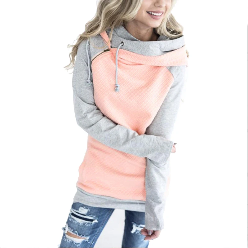 Oversize толстовки Для женщин пуловер с капюшоном женский лоскутное двойным