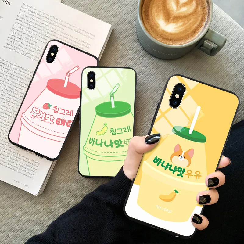 Чехол для телефона iPhone 11 Pro 5 6 6S 7 8 Plus X XR XS MAX Корея милый банан молоко клубника