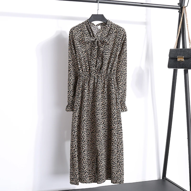 

2019 spring fashion Lady dress high waist slim women dress Medium long printing dot Leisure and gentlewoman women dress 2591 50