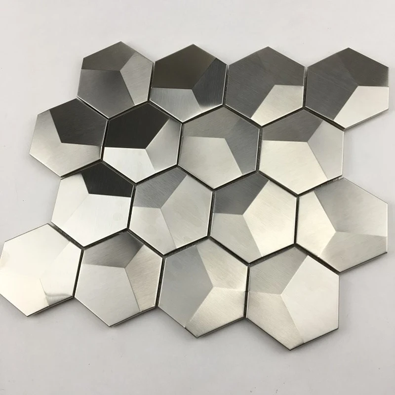 3D выпуклые полированный шестиугольник Нержавеющая сталь металла мозаики для KTV бар ресторан творческий Крытый стены фон 12 дюймов наклейки