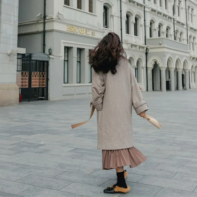 

Vintage Jacket For Women Woolen Coat 2018 Autumn Winter New Female Loose Oversize Waist Lace Up Plaid Women's Wool Coats LQ497