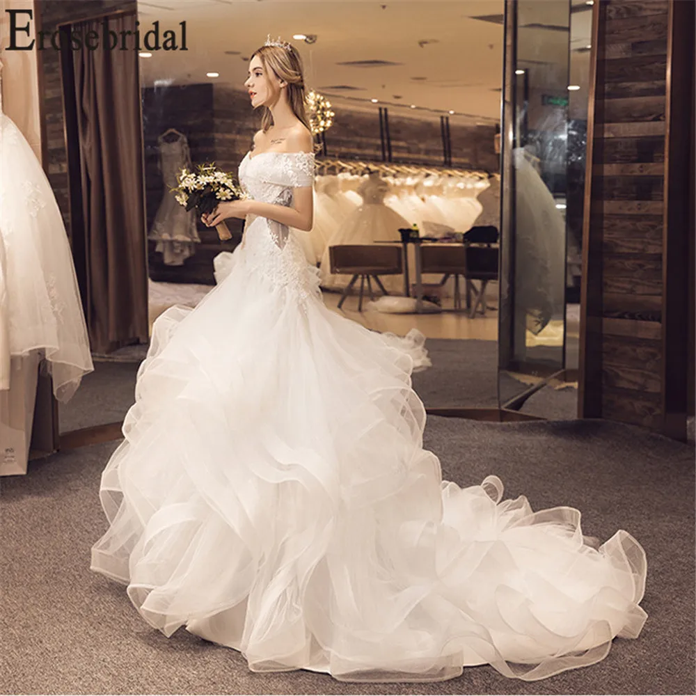 Женское свадебное платье без бретелек Erosebridal из тюля с открытыми плечами 2019 |