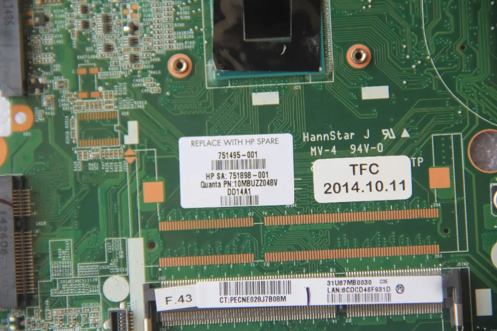 751495-001 для HP 15-F материнская плата ноутбука DA0U87MB6C2 с Pentium N3520 CPU Onboad DDR3 полностью