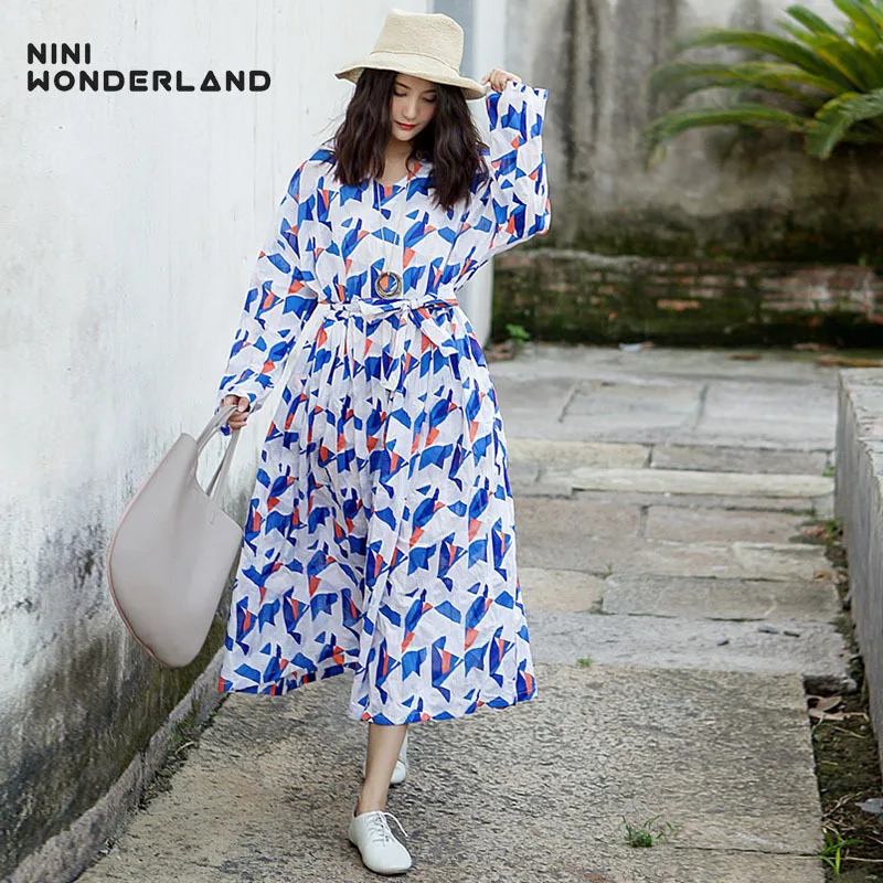 NINI WONDERLAND весеннее Платье с принтом женское элегантное платье v образным вырезом