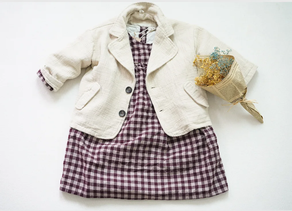 2018 Girl Autumn Dress Korean Kids Lattice Clothings Winter Clothes | Детская одежда и обувь