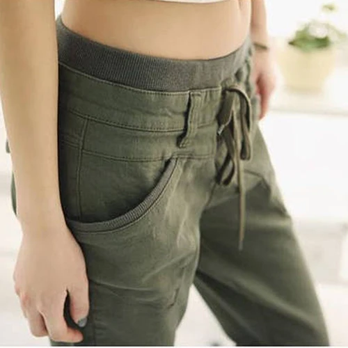 Женские свободные повседневные однотонные брюки с карманами и завязками на