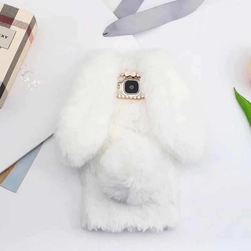 Чехол плюшевый кролик для HTC One M10 M9 M8 M7 мягкий мех милый 3D заячьи уши TPU Алмазный