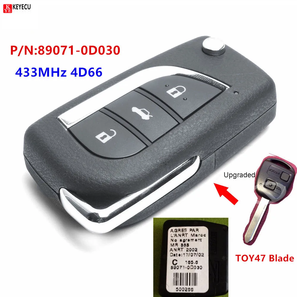 Новый обновленный дистанционный ключ Keyecu 433 МГц 4D66 для Toyota Yaris Avensis Corolla 89071 0D030 с