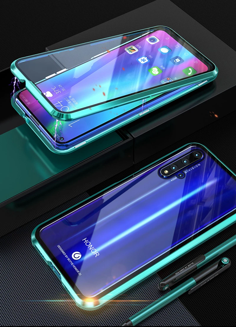 360 полный защитный чехол для Honor 20 Pro Nova 5T 20Pro, магнитный металлический бампер, защитный передний стеклянный чехол для Honor 20, чехол