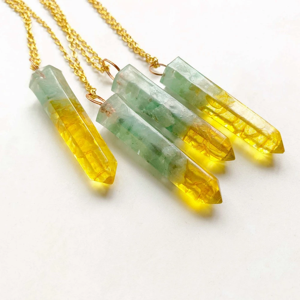 Подвеска Bhuann желтая Кварцевая зеленая Aventurine колье кулон из смолы подвеска камня