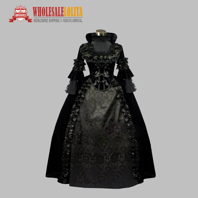 Роскошное готическое черное жаккардовое благородное винтажное платье в