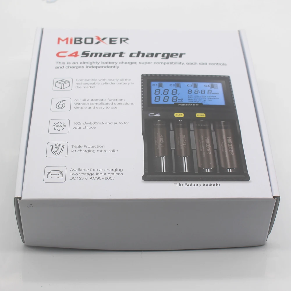 Зарядное устройство Miboxer C4 для Li-Ion IMR INR ICR LiFePO4 18650 14500 26650 AAA 100-800 мАч | Лампы и