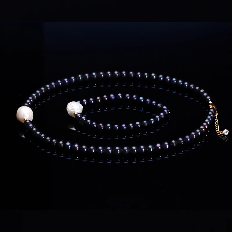 Dainashi элегантный черный натуральный жемчуг ювелирные наборы ожерелье и браслет