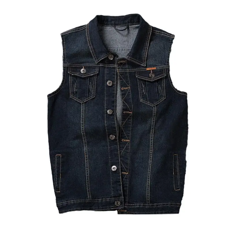 Idopy Classic Denim Vest Men Sleeveless Jean Jacket Vests Turn-down Collar Waistcoat For Men Big and Tall Plus Size M-8XL