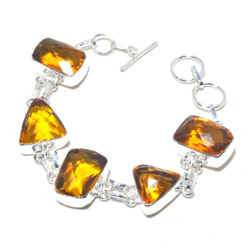 

Citrines Bracelet Silver Overlay over Copper, 19cm , B3899