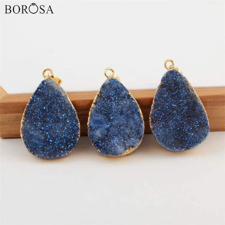 only pendant BOROSA/Повседневная Золотая цветная слеза, смешанные цвета, Серебряное титановое ожерелье с подвеской Druzy, Прямая поставка - Окраска металла: only pendant