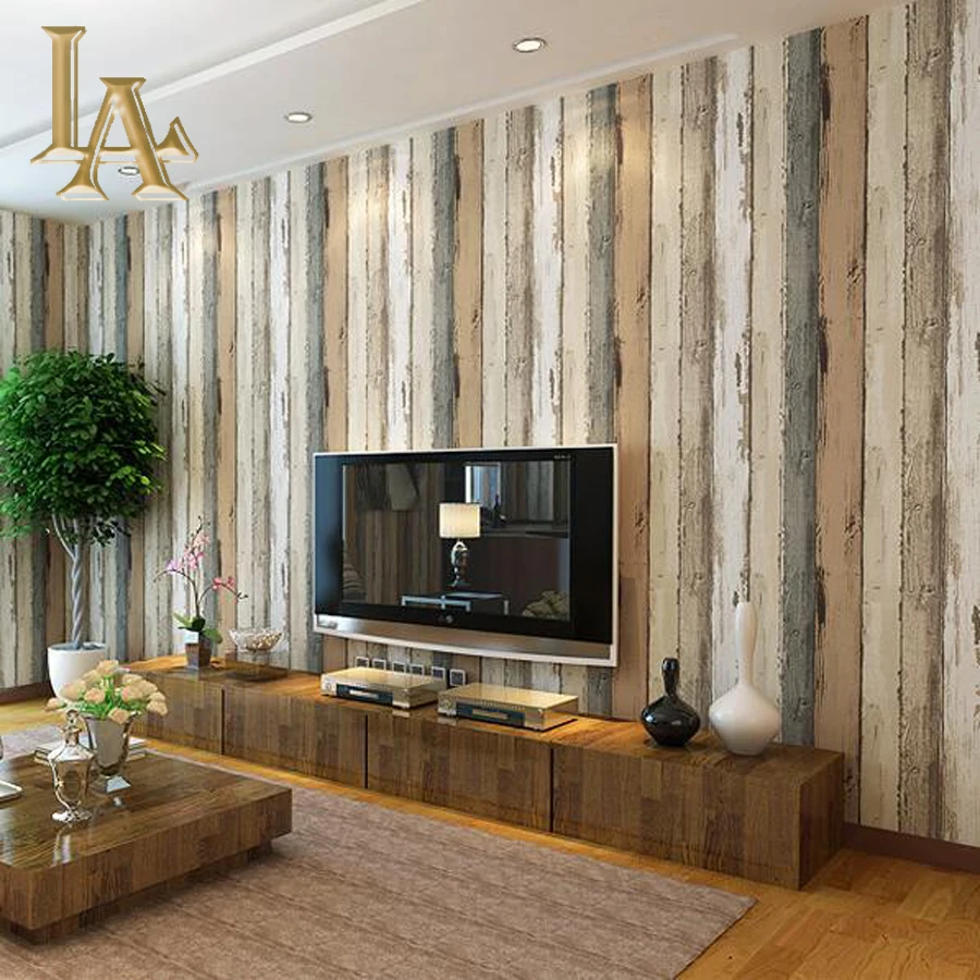 Mediterranean Vintage 3D Textured Wood Striped Wallpaper Bedroom Living room Sofa Home Decor Wall paper Rolls | Обустройство дома