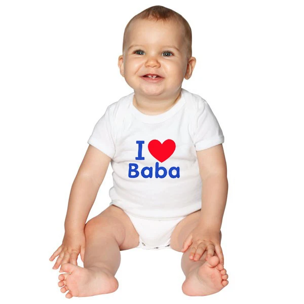Белый Хлопковый детский пляжный костюм с забавным принтом «I Love Baba» для маленьких мальчиков и девочек от 0 до 24 месяцев - Цвет: Белый
