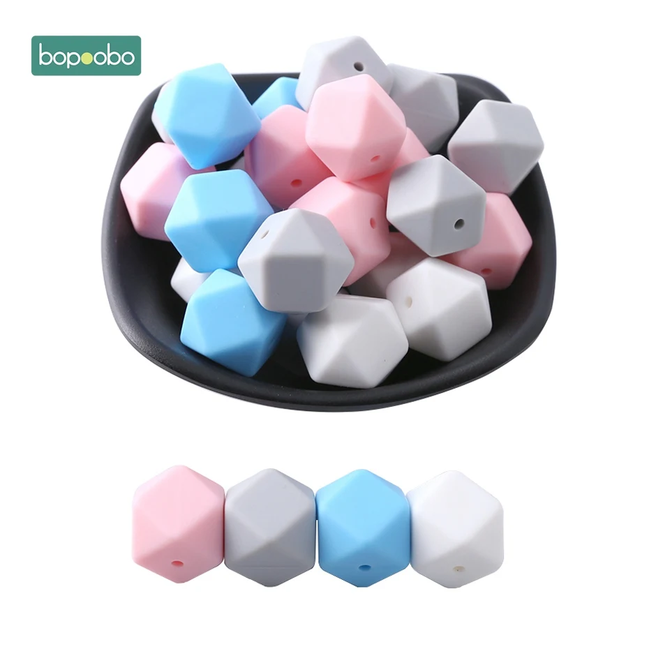Pink-Blue Series Bopoobo 100 шт 17 мм Силиконовые шестигранные шарики силиконовые Детские Прорезыватели силиконовые бусины для ожерелья безопасные игрушки силиконовые крошечные стержни - Цвет: Pink-Blue Series