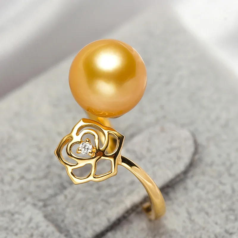 YS 18K Solid Gold Engagement Rose Ring 10-11mm South Sea Pearl Fine Jewelry | Украшения и аксессуары