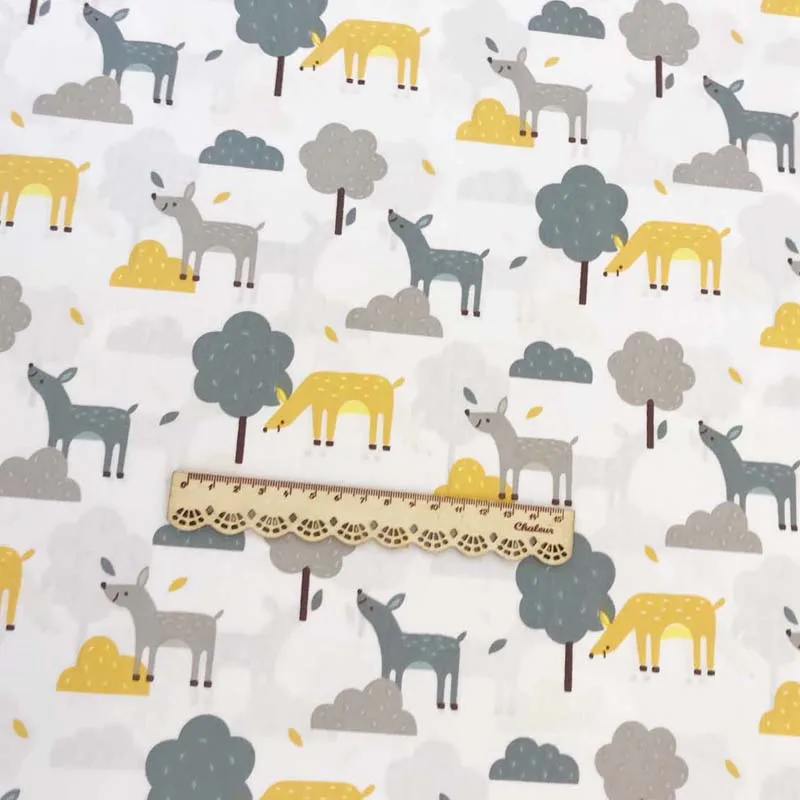 deers and trees Хлопок саржа текстиль скандинавский Ветер Серый Синий Мультяшные Животные Кошки луна звезды олень ткани для постельных принадлежностей одежда Декор ручной работы - Цвет: deers and trees