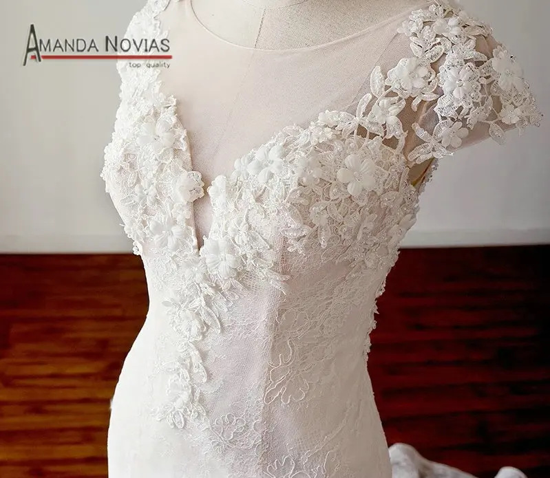 Абито да sposa Cap рукава Аппликации Жемчуг Русалка Кружева свадебное