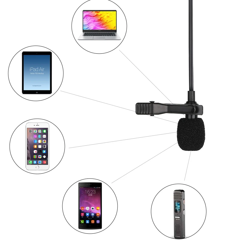 Конденсаторный петличный микрофон для видеозаписи iPhone Canon Sony DSLR Zoom H1N удобный