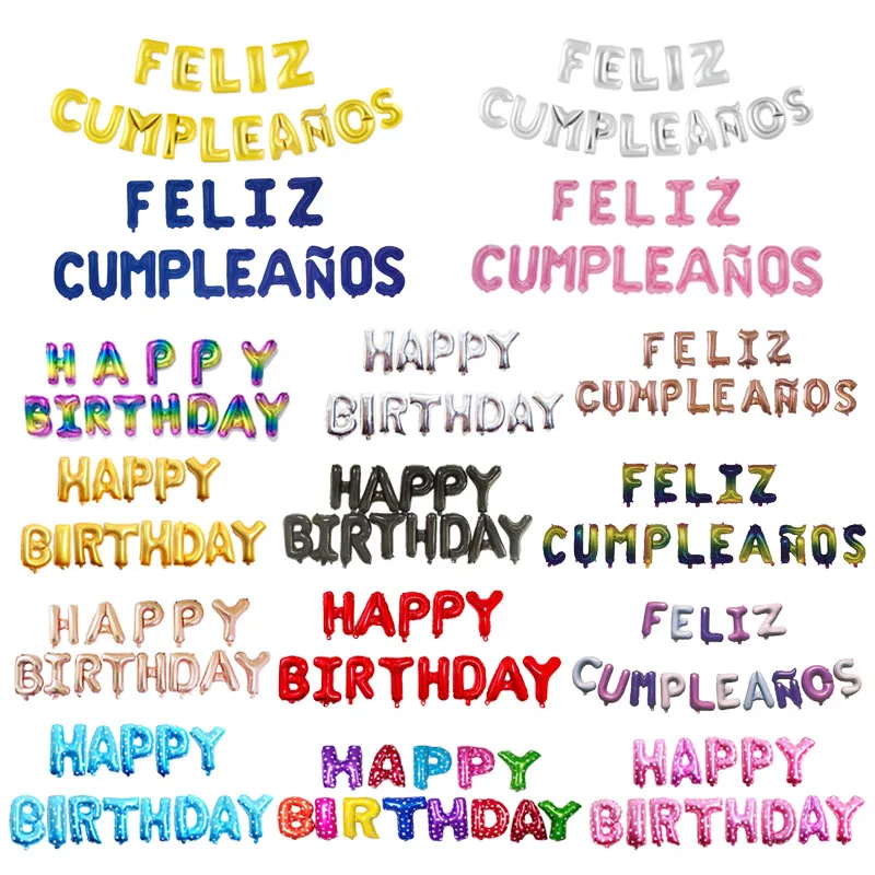 FELIZ CUMPLEANOS с надписью воздушный шар из фольги алфавит в Испании на день рождения