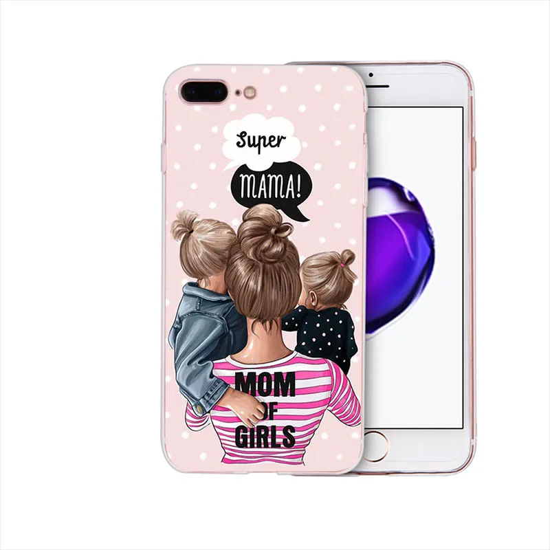 case 7 Мягкий чехол Красивая мама милый ребенок мультфильм дизайн для iphone 7 8 6s 6 plus чехол xs max x xr Coque 5S se 5 Funda - Цвет: case 7