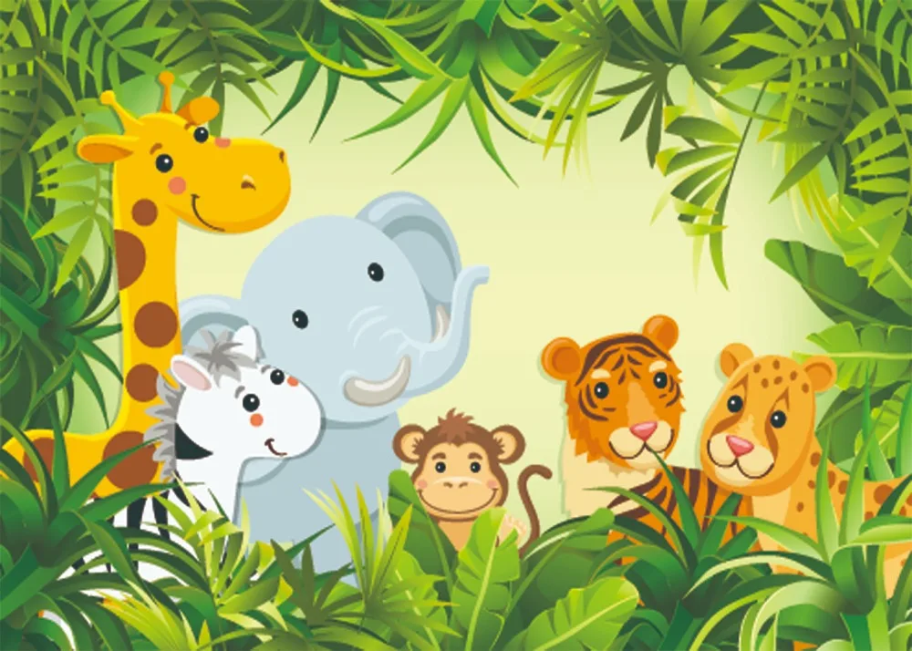 DePhoto Jungle Safari День рождения фото Фоны Детские мультфильм лес плакат фотографии