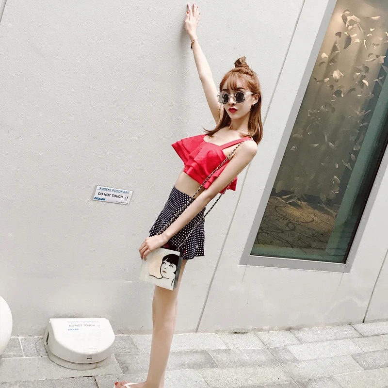 Женский купальный костюм из двух предметов для девочек купальник с юбкой в