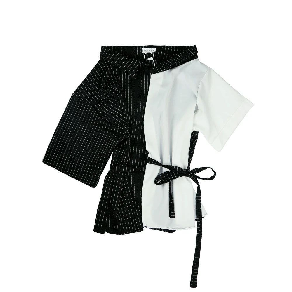 

Street Wear Women's Shirts Black Striped with White Long Shirts Casual Chic Shirts Sexy Loose Shoulder Shirt
