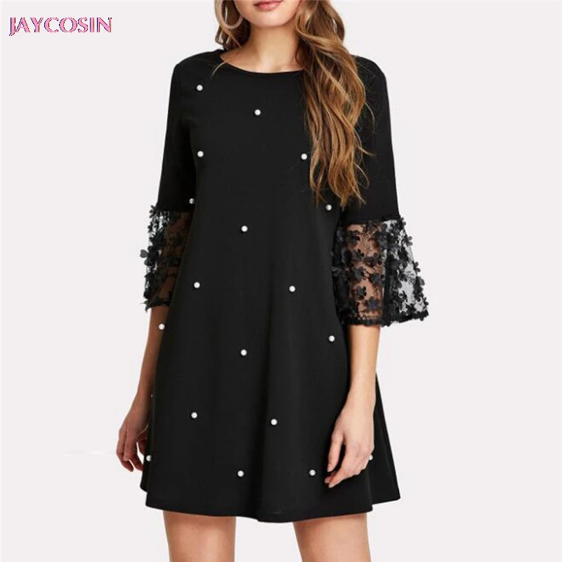 JAYCOSIN 2019 модное женское сексуальное однотонное платье в горошек с круглым вырезом