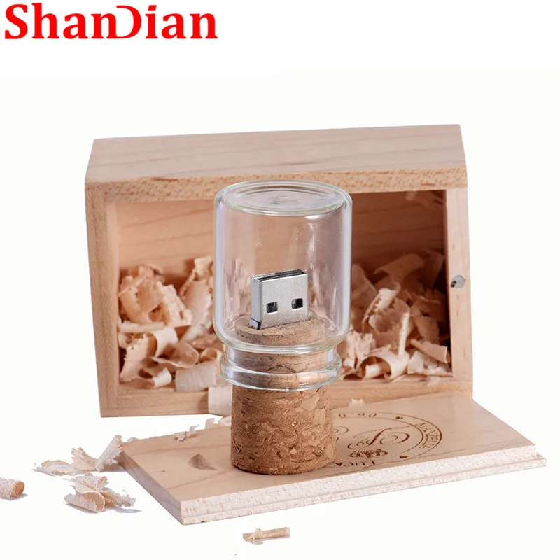 SHANDIAN логотип под заказ стеклянная бутылка USB + коробка флэш накопитель Флешка 64 ГБ