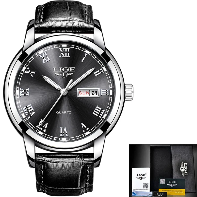 Silver black L LIGE золотые синие часы для пары для женщин кварцевые часы женские топ брендовые Роскошные женские наручные часы девушка подарок часы Relogio Feminino - Цвет: Silver black L