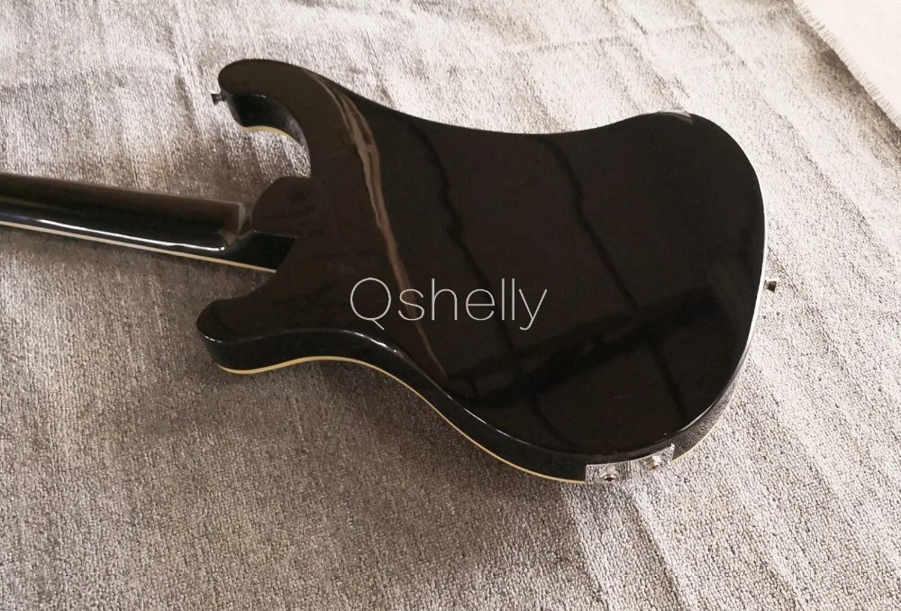 Высокое качество QShelly на заказ черный RK 4 струны 2 гнезда Рик 4003 белая связывающая электрическая бас гитара Музыкальные инструменты магазин
