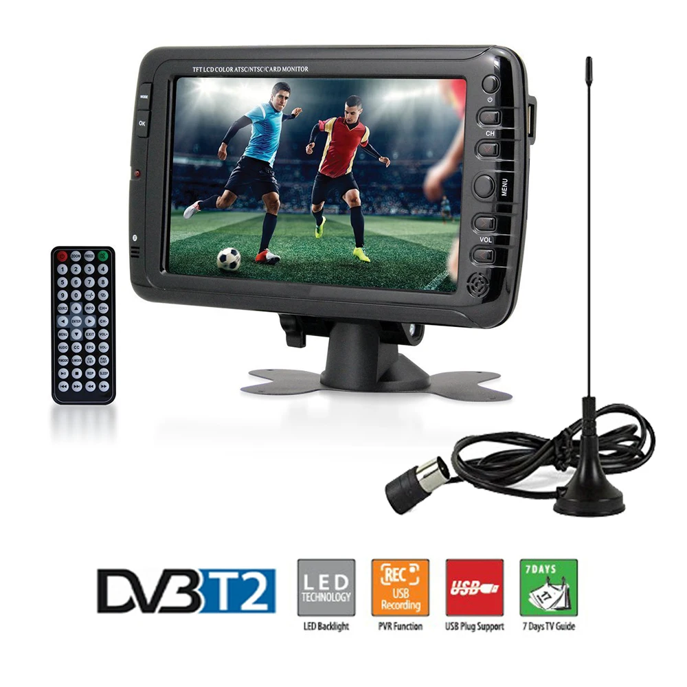 7 дюймовый портативный автомобильный телевизор DVB T2 T цифровой Телевизор с