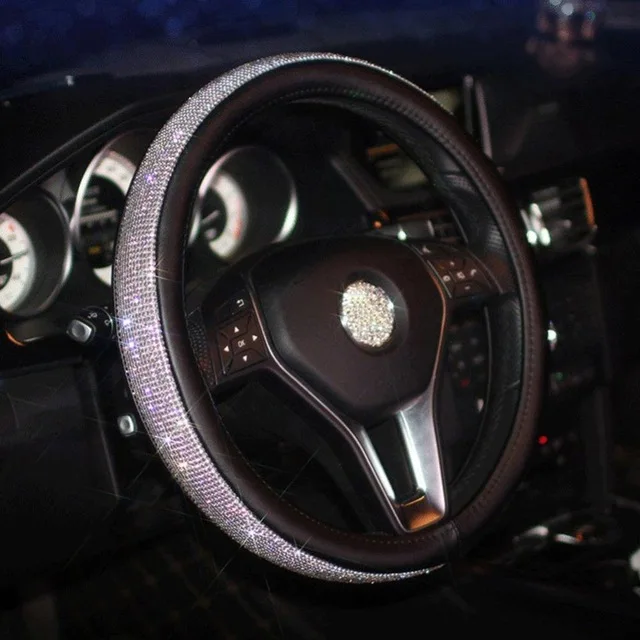 steering wheel cover Шикарный чехол на руль, хрустальные стразы, алмазные Чехлы рулевого колеса автомобиля, автостайлинг, набор аксессуаров для девочек - Название цвета: steering wheel cover