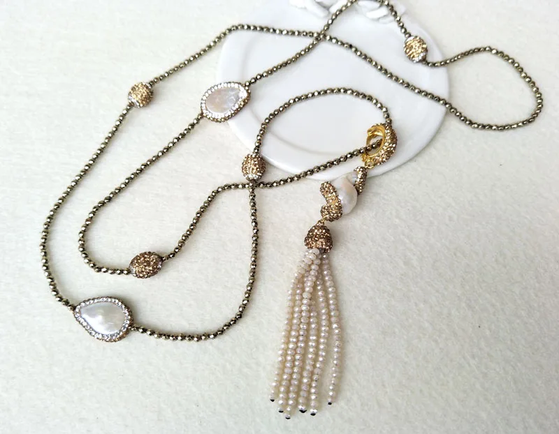 4 пряди натуральный жемчужный с кристаллами Rhinestone кисточкой ожерелье, золото beads бусы цепи ожерелье ювелирные изделия для женщин NK46