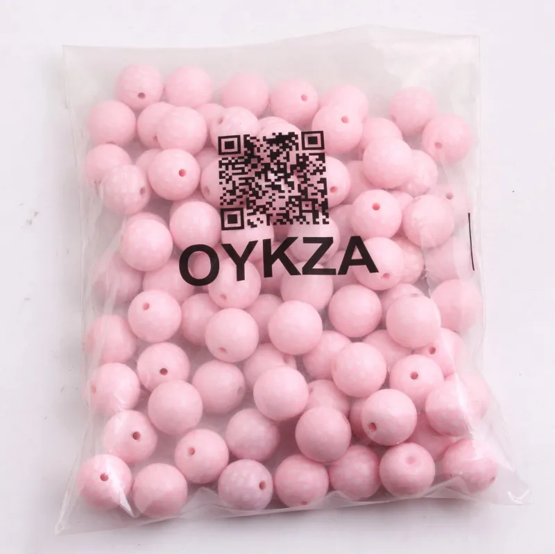 Оптовая продажа круглые акриловые однотонные бусины OYKZA с принтом белая точка