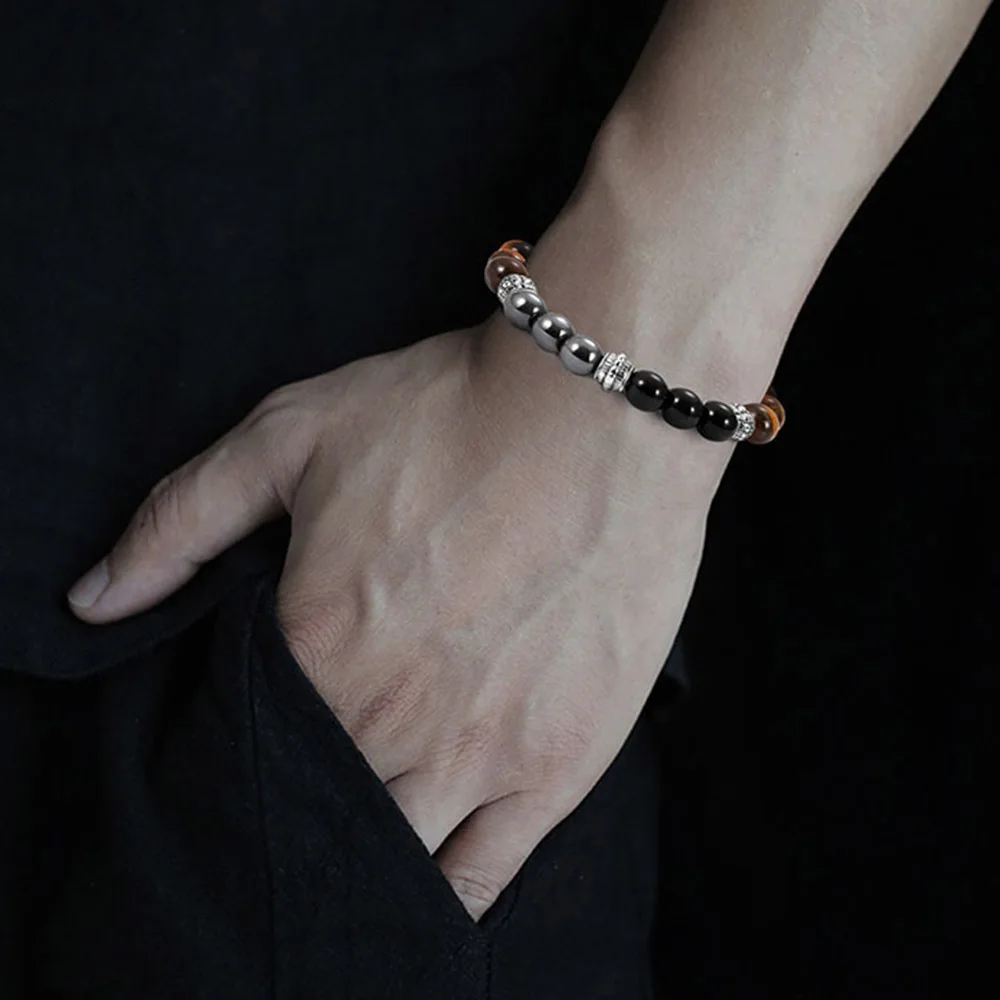 Винтажные черные магнитные браслеты из натурального камня с хрустальными